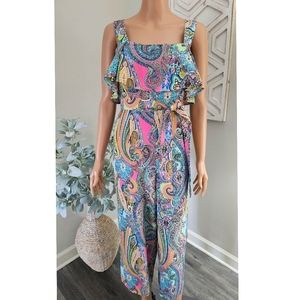 Tommy Hilfiger Multicolor Paisley Ruflle Midi Crop Wide Leg Sleeveless Jumpsuit